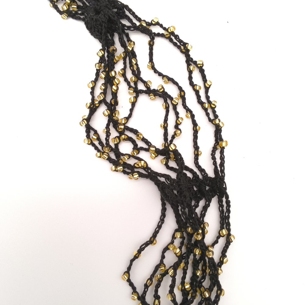 Vintage-Boho Style Multi-Strand Black & Gold Bead Belt - Picture 7 of 8